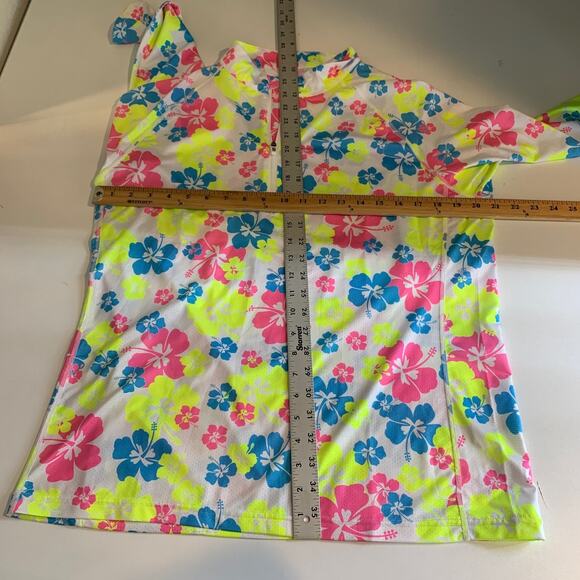 Taylor Jordan Top Womens XL Extra Large White Neon Floral Quarter Zip Floral - Picture 9 of 14